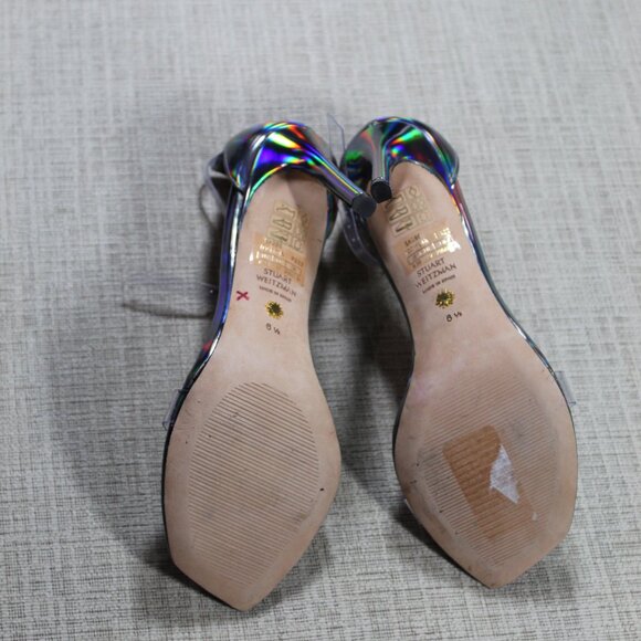 NWOT Stuart Weitzman Size 6.5 Silver and Clear Square Toe 4" Heels - Picture 6 of 6
